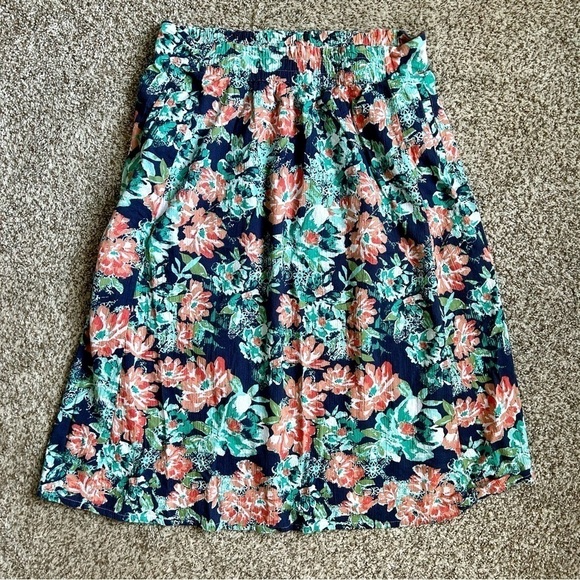 🦋 Coldwater Creek Vintage Green Red Floral Tropical Midi Skirt LP 90s - Picture 1 of 6
